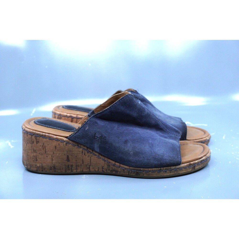 boc by Born Concept Cork Slip-On Wedge Sandals Womens Sz 9 Blue Leather Suede